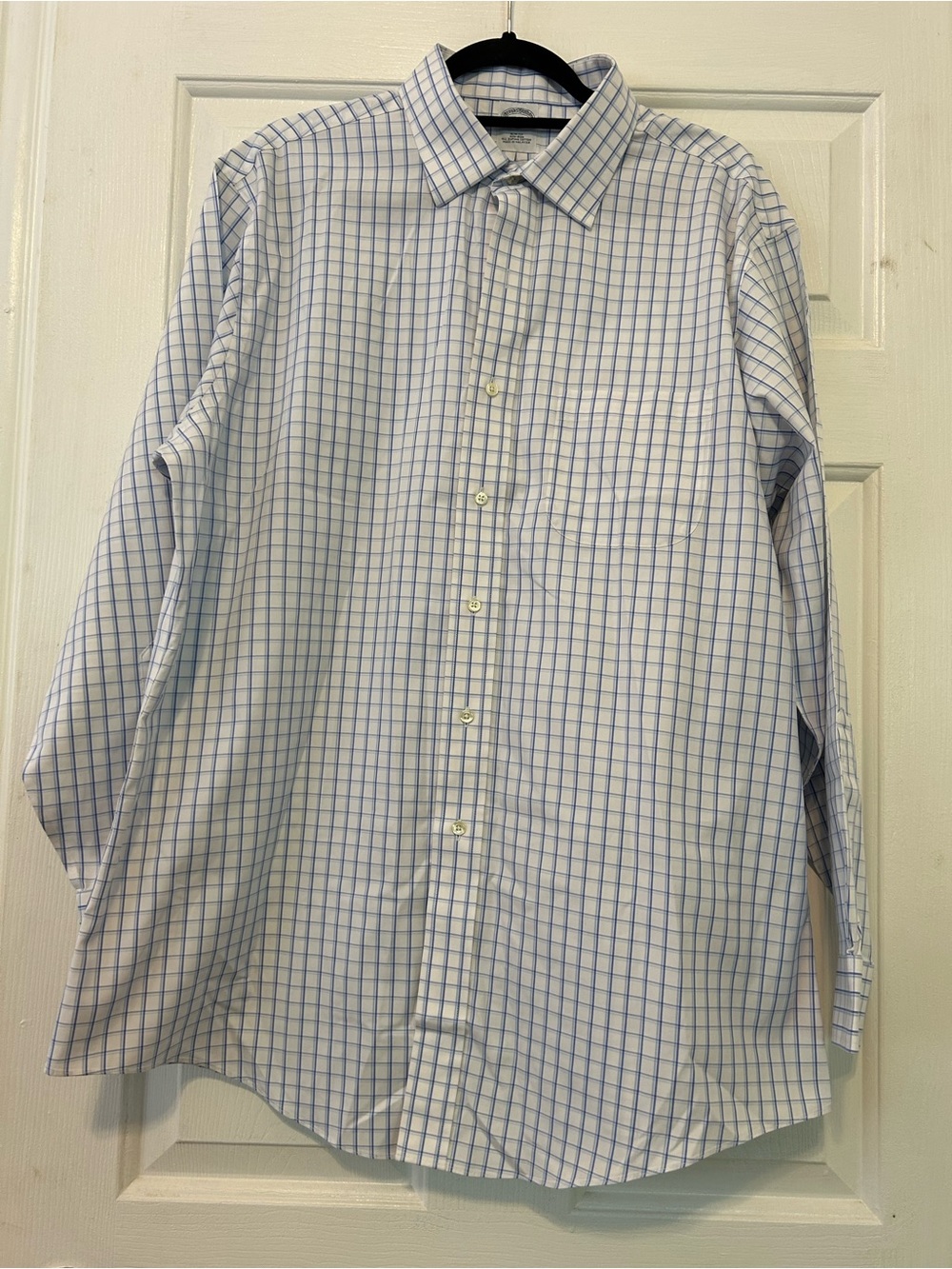 Brooks Brothers White Dress Shirt with Light Blue Windowpane Check